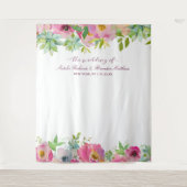 Bloeiende Chic Bloem Bruiloft Foto Booth Achtergro Wandkleed (Voorkant)