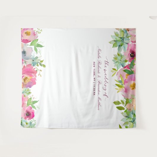 Bloeiende Chic Bloemen Bruiloft Foto Booth Achterg Wandkleed (Voorkant (horizontaal))