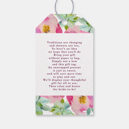 Bloeiende Chic Blush Bloemen Bruids Display Douche Cadeaulabel (Achterkant)