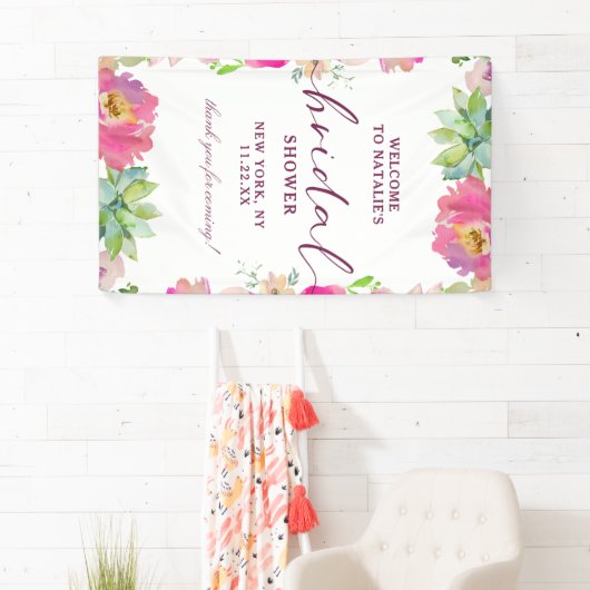 Bloeiende Chic Blush Floral Vrijgezellenfeest Welk Spandoek (Insitu)