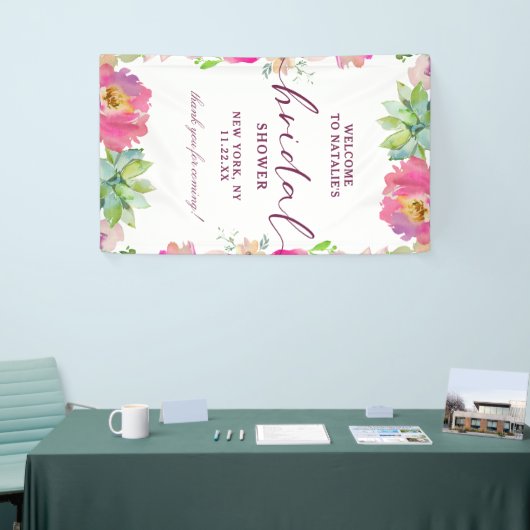 Bloeiende Chic Blush Floral Vrijgezellenfeest Welk Spandoek (Beurs)
