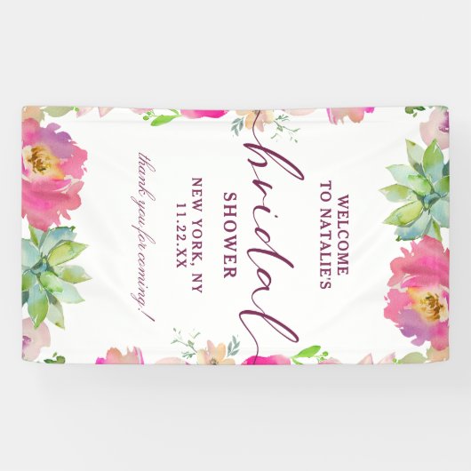 Bloeiende Chic Blush Floral Vrijgezellenfeest Welk Spandoek (Horizontaal)