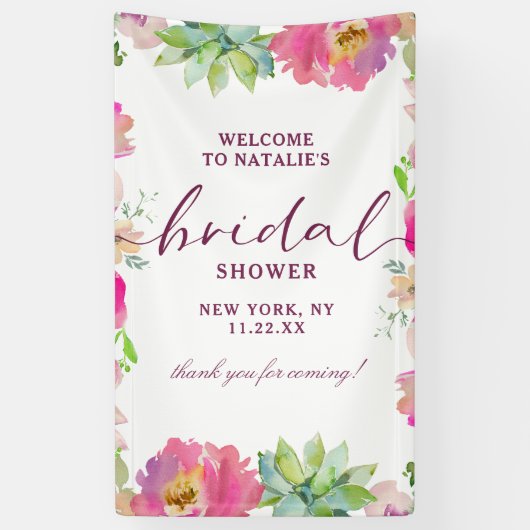 Bloeiende Chic Blush Floral Vrijgezellenfeest Welk Spandoek (Verticaal)