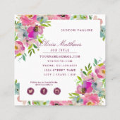 Bloeiende Chic Blush Roze Bloemen Ingelijste Vierk Vierkante Visitekaartje (Achterkant)