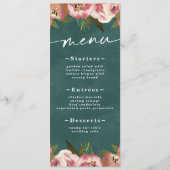 Bloeiende Chic Diep Turquoise Groene Bloemige Brui Menu (Voorkant)