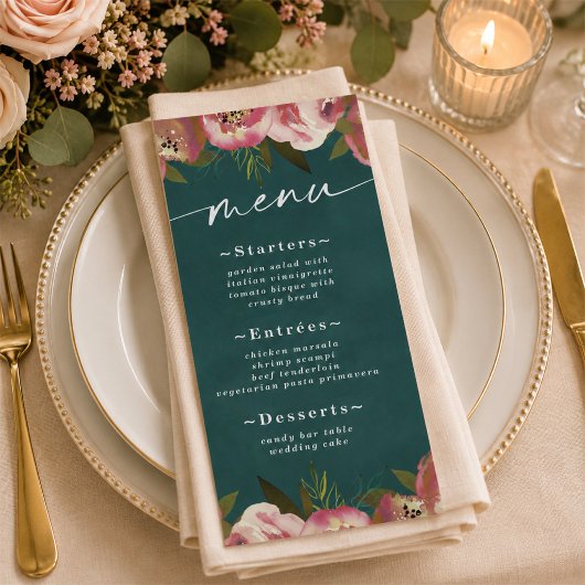 Bloeiende Chic Diep Turquoise Groene Bloemige Brui Menu