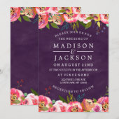 Bloeiende Chic Kleur Bewerkbare Trouw Uitnodiginge Kaart (Voorkant / Achterkant)