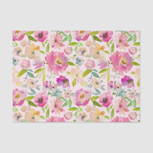 Bloeiende Chic Mint & Blush Roze Waterverf Bruilof Tissuepapier (Voorkant)