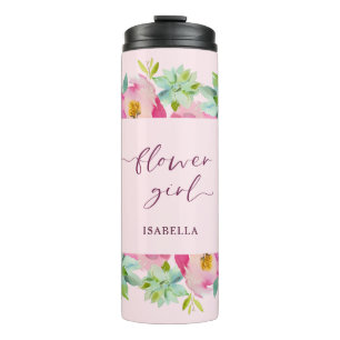 Bloeiende Chic Mint & Blush Watercolor Bloemenmeis Thermosbeker