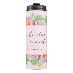 Bloeiende Chic Mint & Perzik Roze Bloemige Bruidsm Thermosbeker