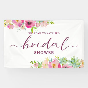 Bloeiende Chic Roze Bloemige Bruiloftswelkom Spandoek