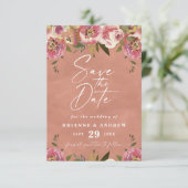 Bloeiende Chic Rustieke Perzik Bloem Foto Bruiloft Save The Date (Staand voorkant)