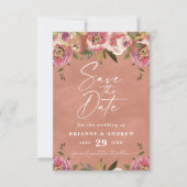 Bloeiende Chic Rustieke Perzik Bloem Foto Bruiloft Save The Date (Voorkant)