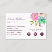 Bloeiende Chic Succulents Roze Waterverf Bloemen Visitekaartje (Achterkant)