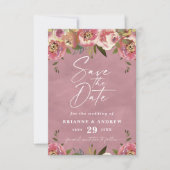 Bloeiende Chic Wilde Roos Roze Foto Bruiloft Save The Date (Voorkant)