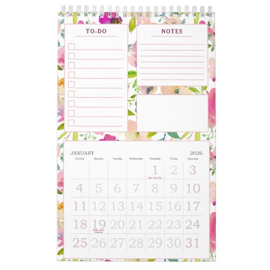 Bloeiende chique bloemen persoonlijke maandelijkse kalender (Jan 2026)