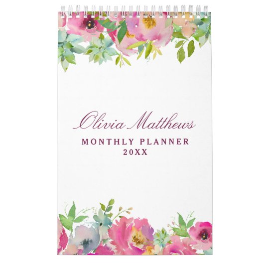 Bloeiende chique bloemen persoonlijke maandelijkse kalender (Hoes)