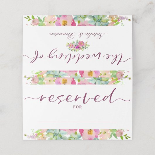 Bloeiende Chique Floral Gereserveerde Zitplaatsen  Plaatskaartje (Buitenkant ongevouwen)