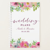 Bloeiende Chique Mint & Blush Bloemen Bruiloft Pla Planner (Voorkant)