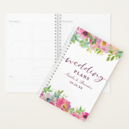 Bloeiende Chique Mint & Blush Bloemen Bruiloft Pla Planner