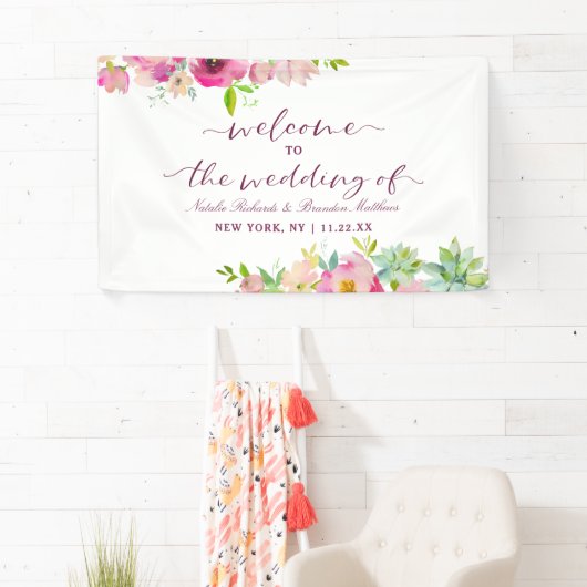 Bloeiende Chique Mint & Blush Bloemen Bruiloft Wel Spandoek (Insitu)