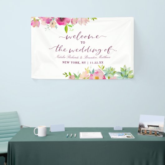 Bloeiende Chique Mint & Blush Bloemen Bruiloft Wel Spandoek (Beurs)