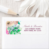 Bloeiende Chique Mint & Blush Bruiloft Retouradres Etiket (Insitu)