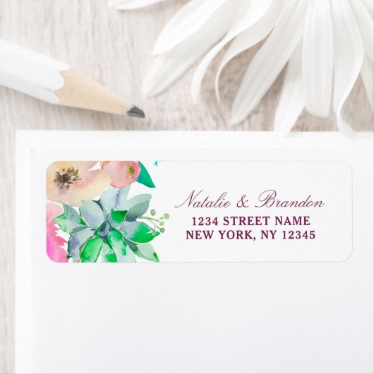 Bloeiende Chique Mint & Blush Bruiloft Retouradres Etiket (Insitu)