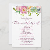 Bloeiende Chique Mint & Blush Roze Bloemen Bruilof Kaart (Voorkant)