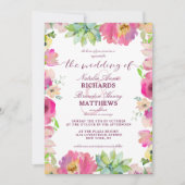 Bloeiende chique munt & blozend bloemgrens bruilof kaart (Voorkant)