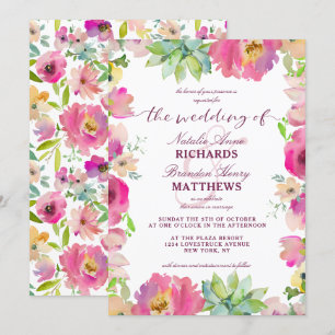 Bloeiende chique munt & blozend bloemgrens bruilof kaart