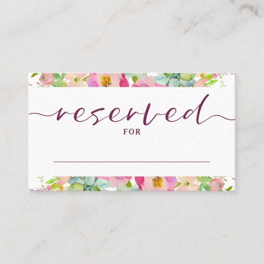 Bloeiende Chique Roze Bloemen Gereserveerde Zitpla Plaatskaartje (Voorkant)