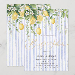 Bloeiende citroenen blauw gestreepte baby shower kaart