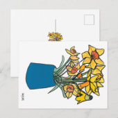 Bloeiende continue lijn bloemen in vaas briefkaart (Voorkant / Achterkant)