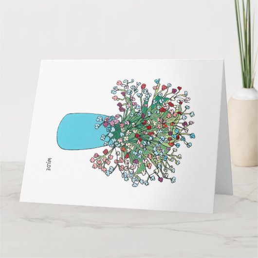 Bloeiende continue lijn bloemen in vaas kaart (Voorkant)