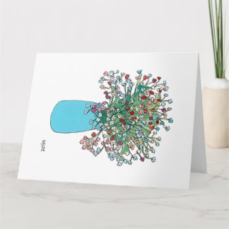 Bloeiende continue lijn bloemen in vaas kaart