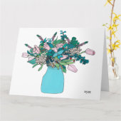 Bloeiende continue lijn bloemen in vaas kaart (Gele Bloem)