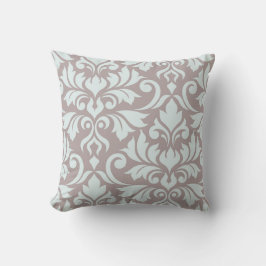 Bloeiende Damask Art I Duck Egg Blue op Taupe Kussen