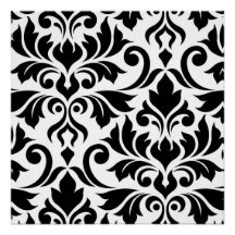 Bloeiende Damask Art I Zwart op Wit