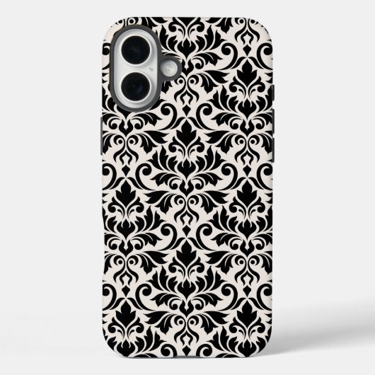 Bloeiende Damast Groot Patroon Zwart op Crème Case-Mate iPhone Case (Achterkant)