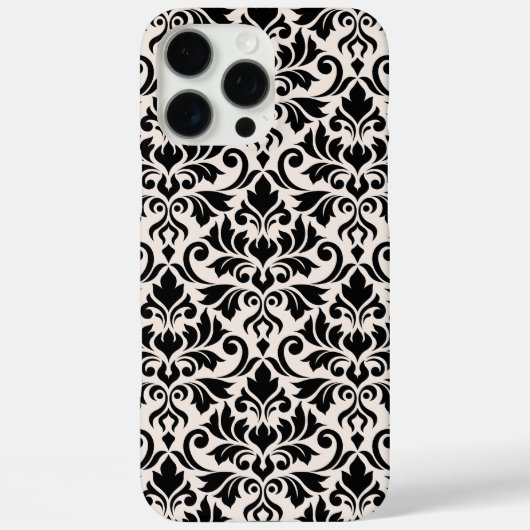 Bloeiende Damast Groot Patroon Zwart op Crème Case-Mate iPhone Case (Achterkant)