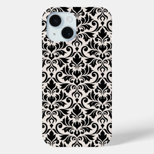 Bloeiende Damast Groot Patroon Zwart op Crème Case-Mate iPhone Case (Achterkant)