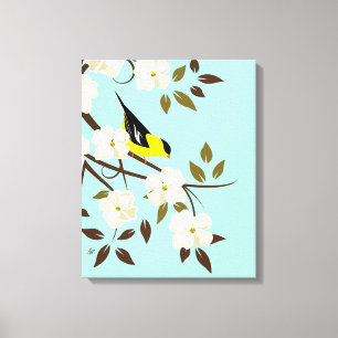 Bloeiende Dogwood Branch en Amerikaanse goudvink Canvas Afdruk