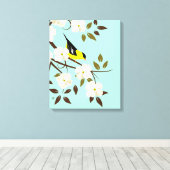 Bloeiende Dogwood Branch en Amerikaanse goudvink Canvas Afdruk (Insitu (Houten vloer))