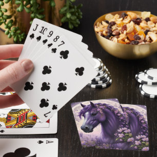 "Bloeiende Dromen: Het Paarse Bloemen Fantasie Paa Pokerkaarten