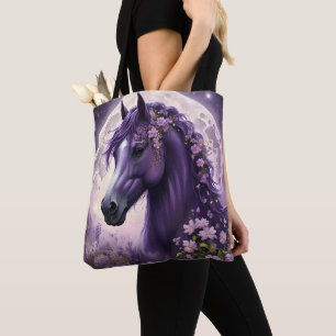 "Bloeiende Dromen: Het Paarse Bloemen Fantasie Paa Tote Bag