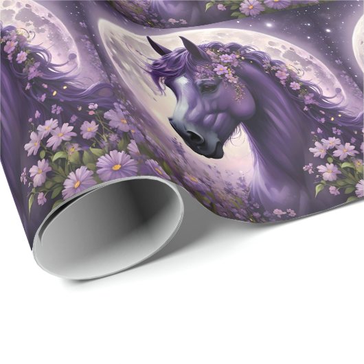 Bloeiende dromen: het Paarse Floral Fantasy Horse Cadeaupapier (Rol Hoek)