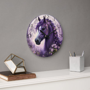 Bloeiende dromen: het Paarse Floral Fantasy Horse Grote Klok