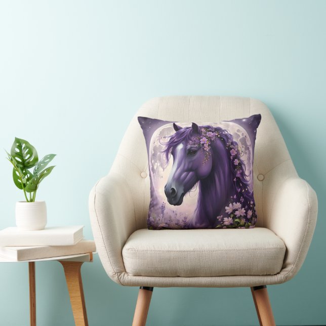 Bloeiende dromen: het Paarse Floral Fantasy Horse Kussen (Stoel)