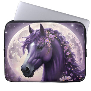 Bloeiende dromen: het Paarse Floral Fantasy Horse Laptop Sleeve